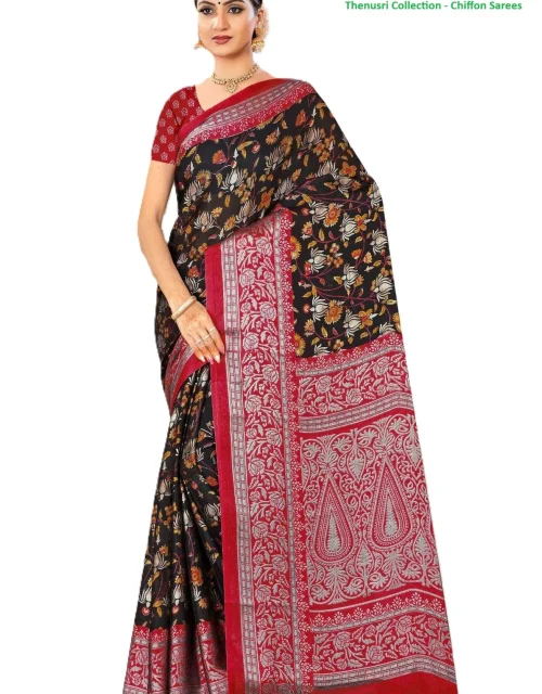 Chiffon Hit Design Saree - Black & Maroon