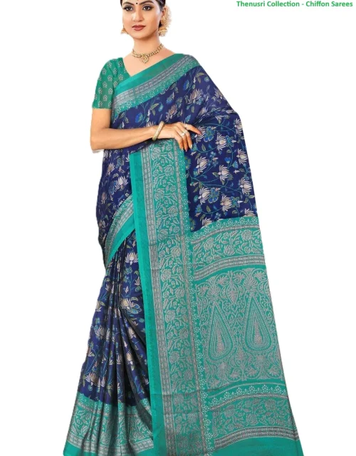 Chiffon Hit Design Saree - Dark & Sea Blue
