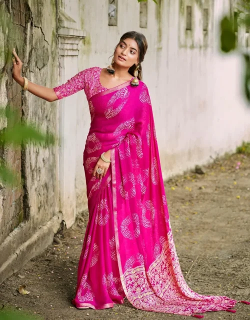 criva creap pretty look sarees - Pink