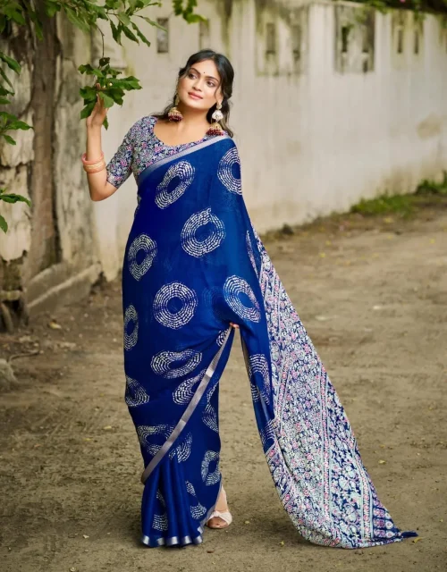 criva creap pretty look sarees - Dark Blue