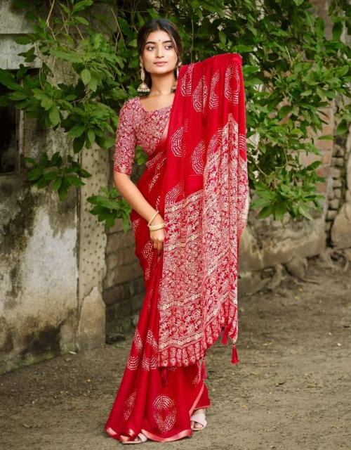 criva creap pretty look sarees - Poppy Red