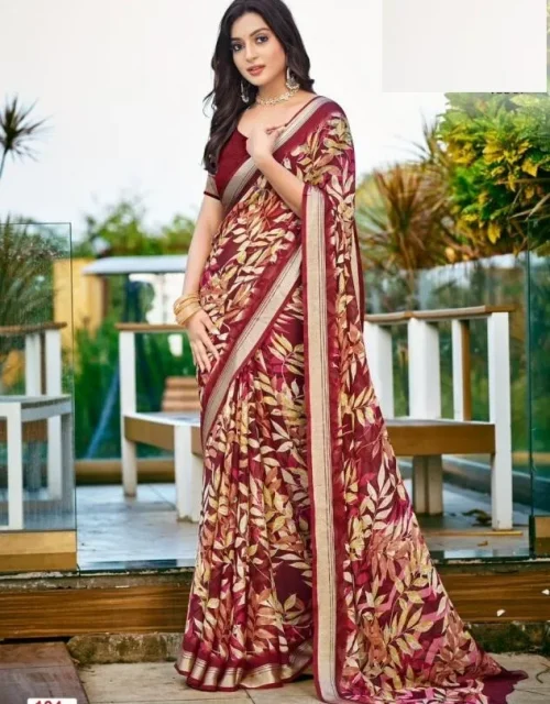 amazing moss viscose saree - Wine Red