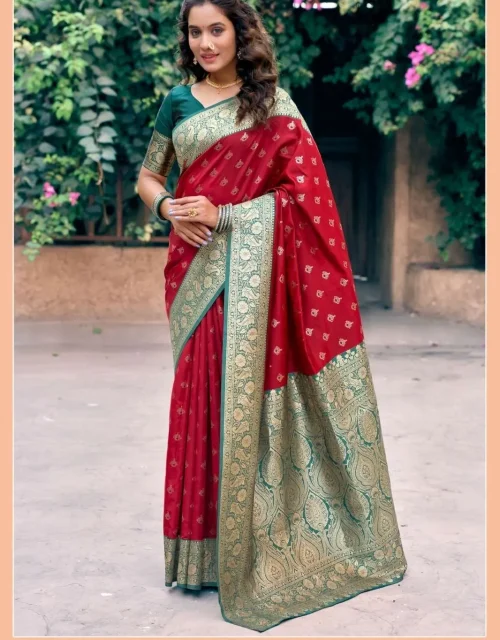 Fancy Silk Saree - Cherry Red