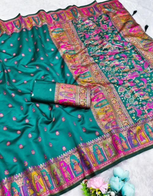 KOTA LITCHI SILK SAREE WITH POSITION STYLE WEAVING DESIGN WITH RICH PALLU AND PATLI WORK