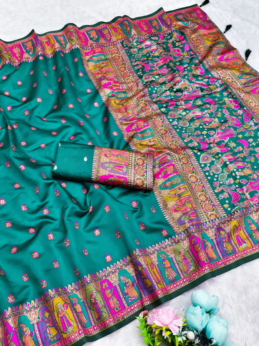 KOTA LITCHI SILK SAREE WITH POSITION STYLE WEAVING DESIGN WITH RICH PALLU AND PATLI WORK