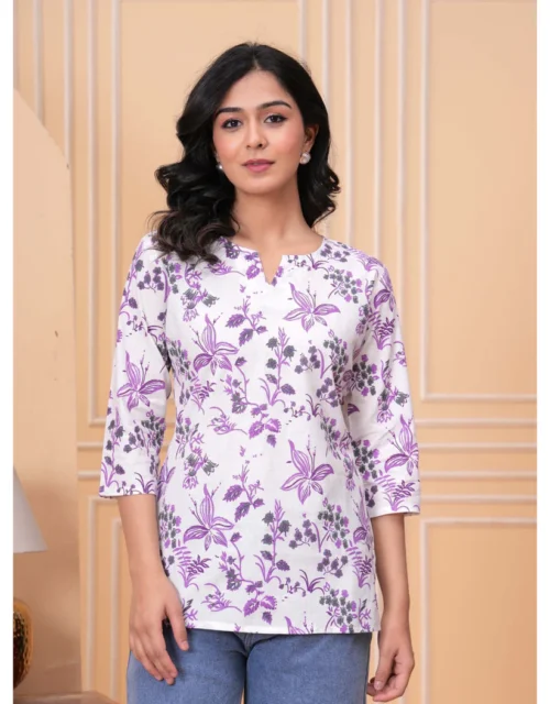 Purple Floral Printed Straight Tunic