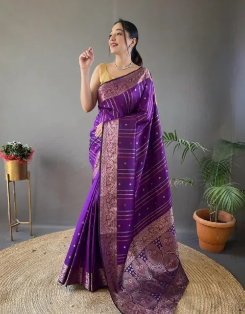 luxurious silk sarees - Cadbury Purple