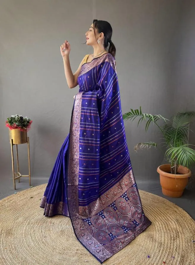 luxurious silk sarees - Cadbury Blue - Image 3