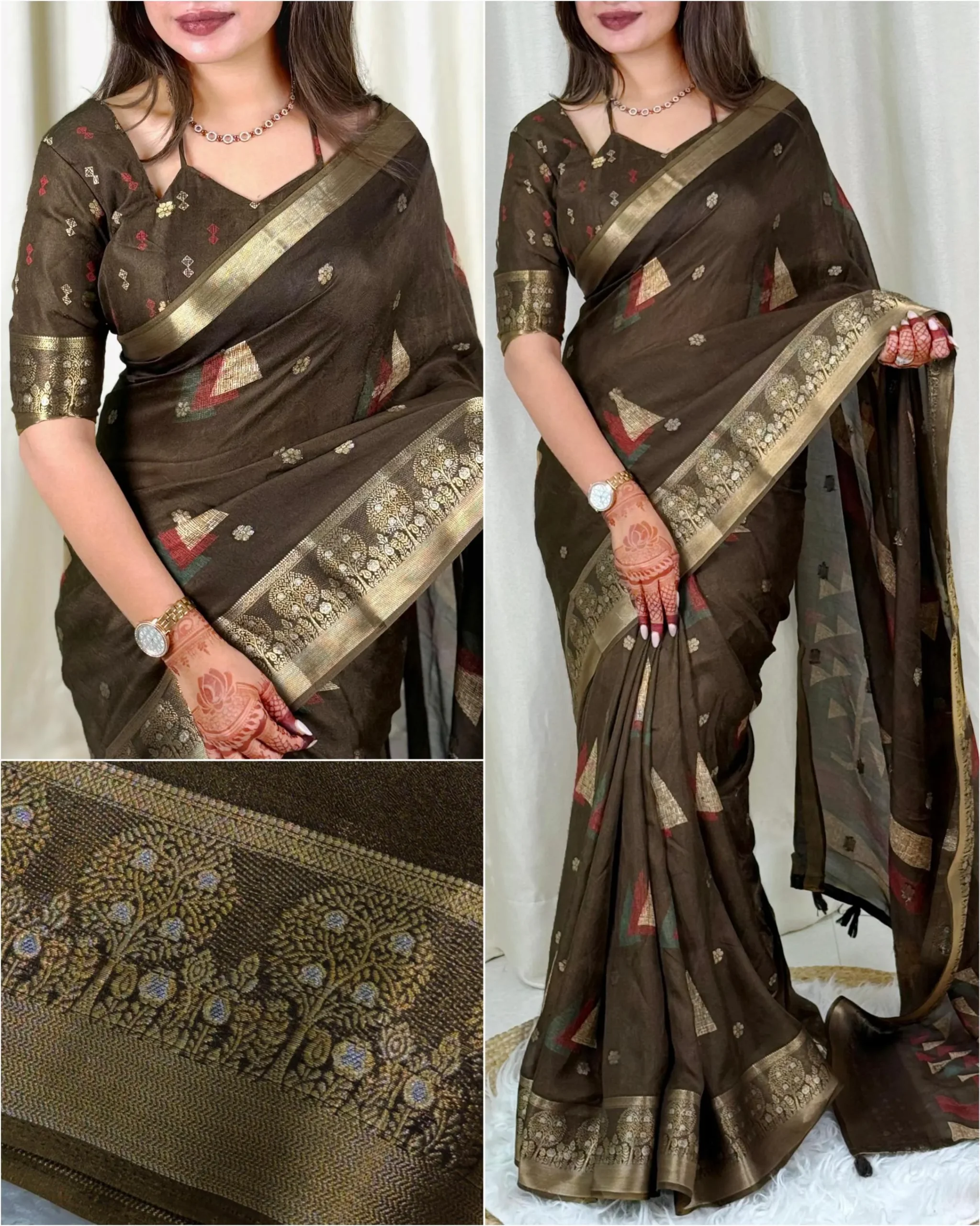 moss elegance saree - Umber Brown