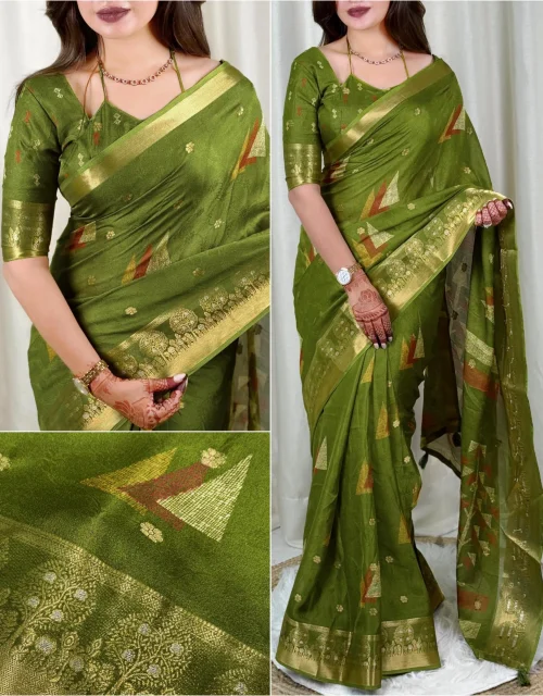 moss elegance saree - Olive Green