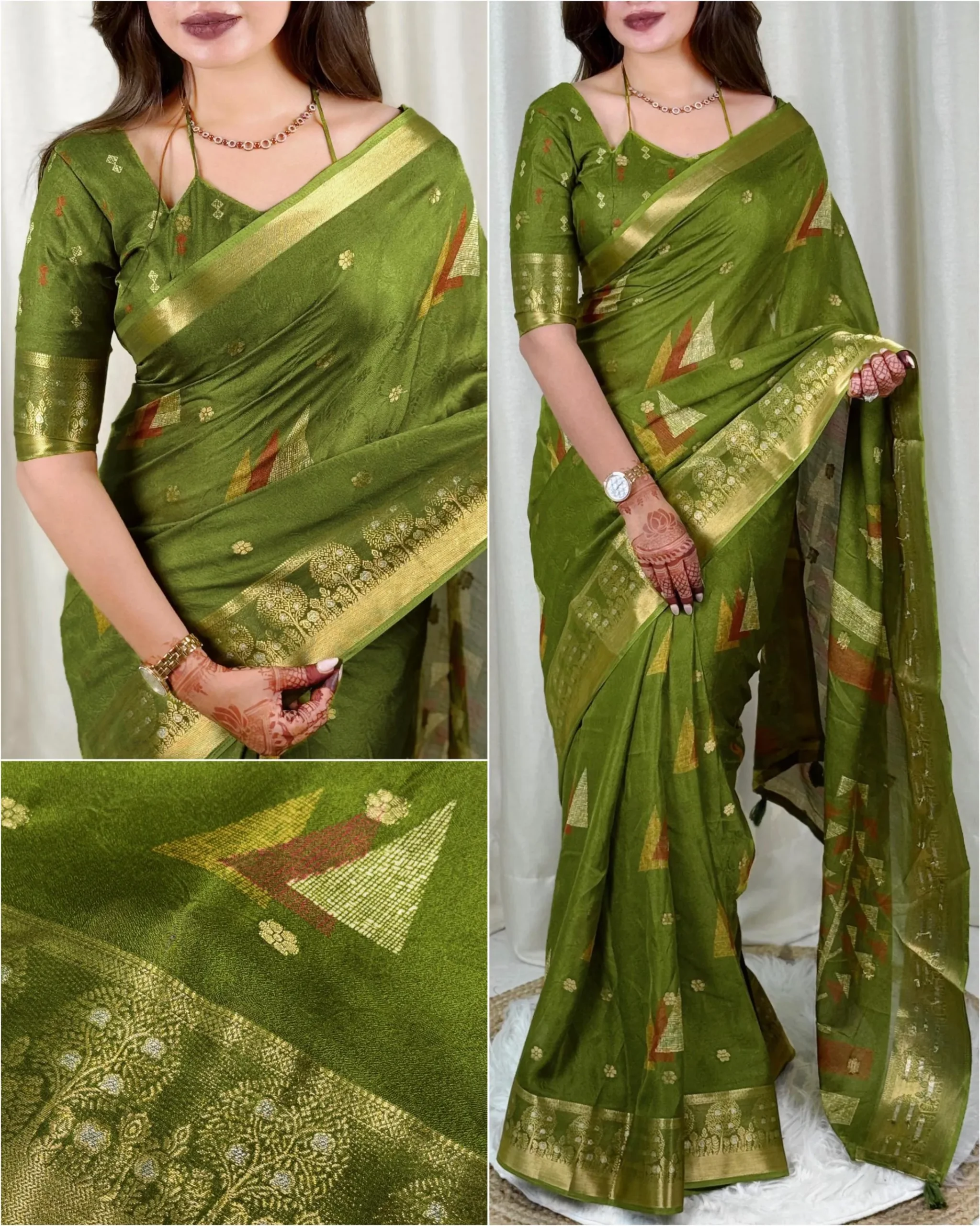moss elegance saree - Olive Green