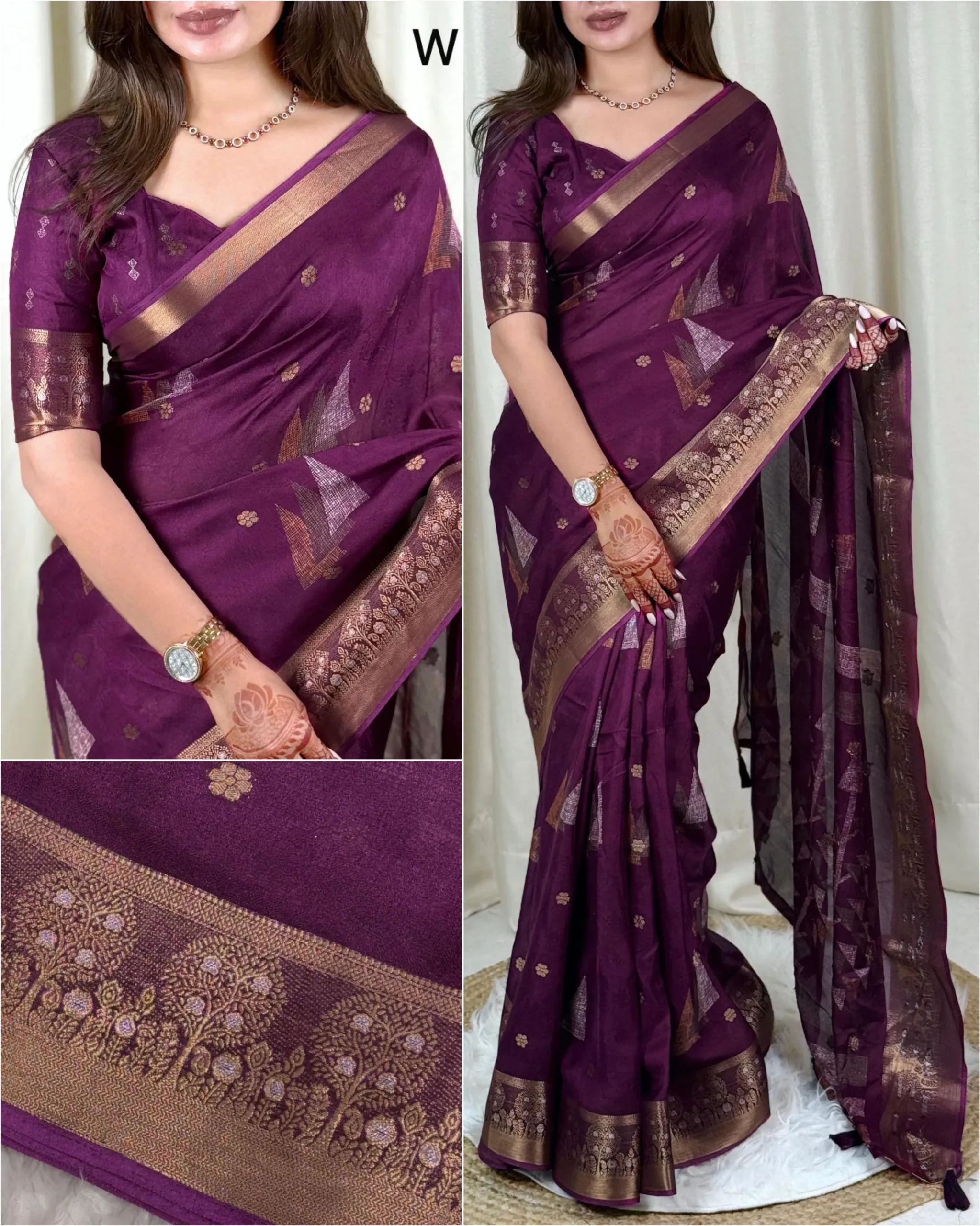 moss elegance saree - Fig Purple