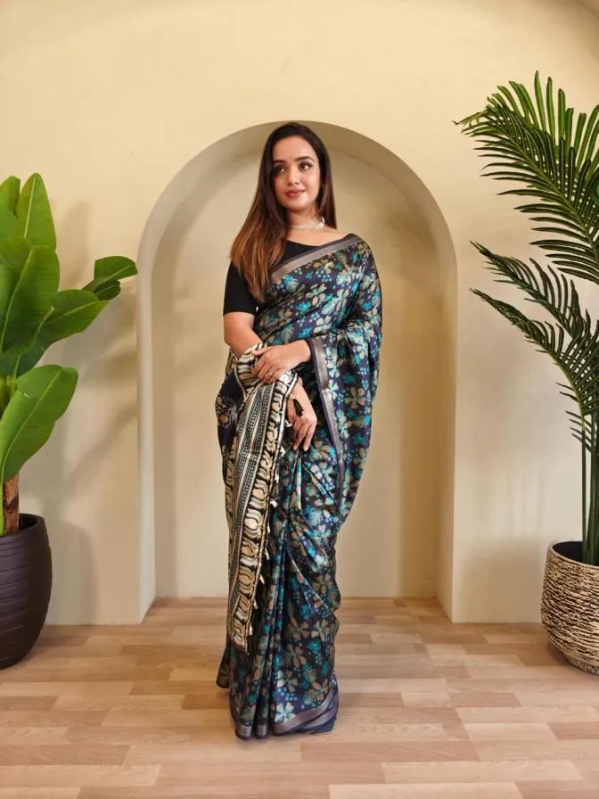 Dola viscose stylish look saree - Indigo - Image 3