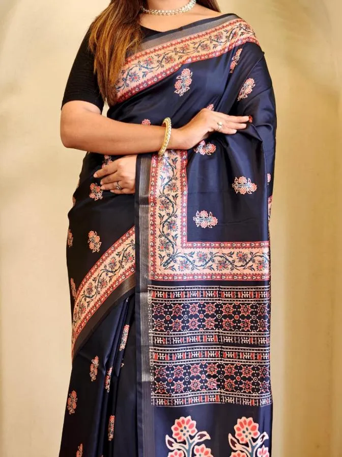 Dola viscose stylish look saree - French Navy Blue - Image 5
