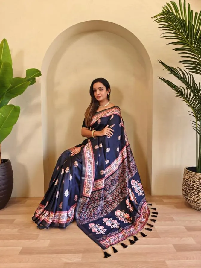 Dola viscose stylish look saree - French Navy Blue