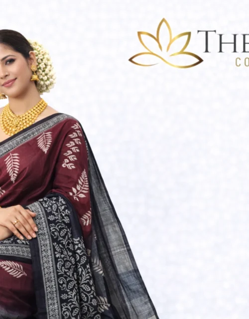 Linen Cotton Saree - Maroon and Black