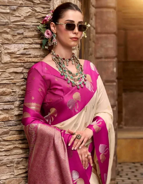 Exclusive designer Soft Satin Saree - Beige