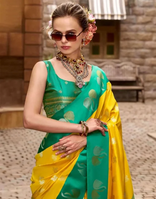 Exclusive designer Soft Satin Saree - Cyber Yellow
