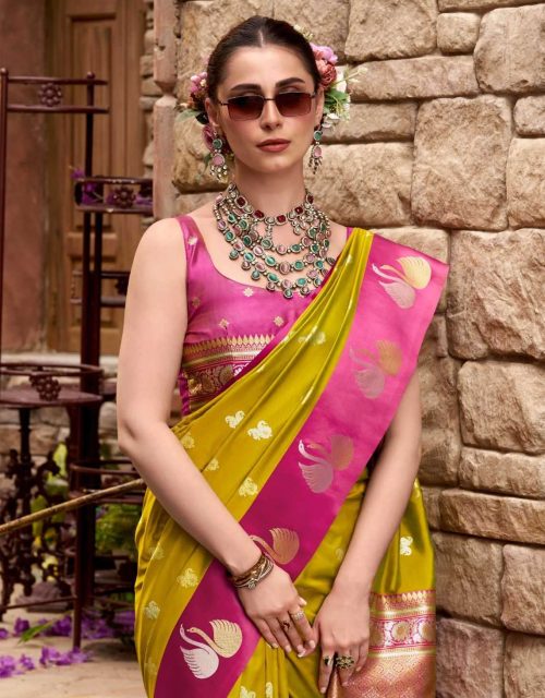 Exclusive designer Soft Satin Saree - Fenugreek