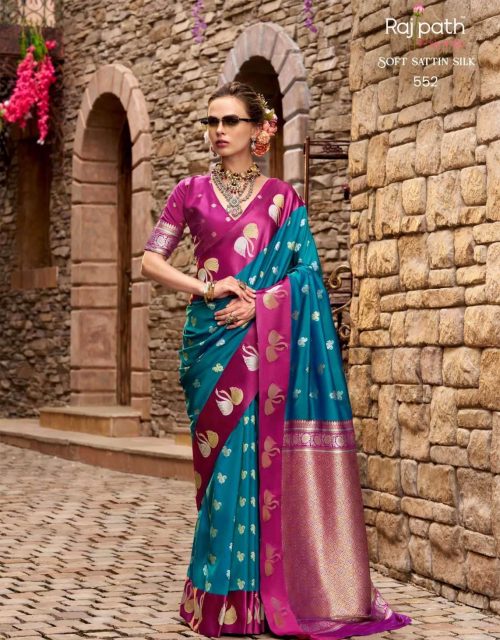 Exclusive designer Soft Satin Saree - Bondi Blue