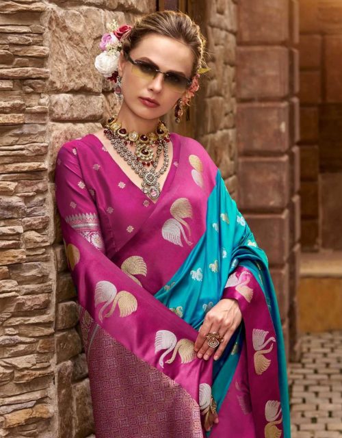 Exclusive designer Soft Satin Saree - Jade Blue