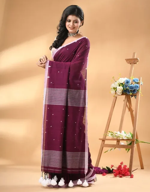 Pure Cotton Saree with Needle Weaving and Running Blouse Piece