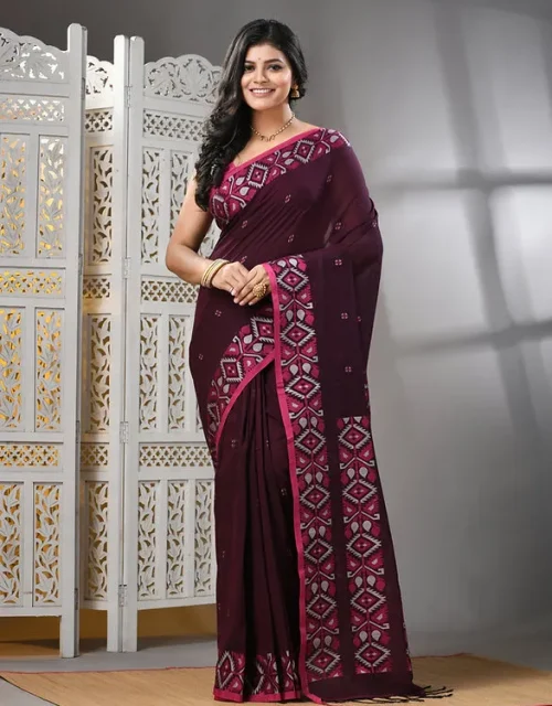 Bengal Pure Cotton Saree with blouse piece - Magenta