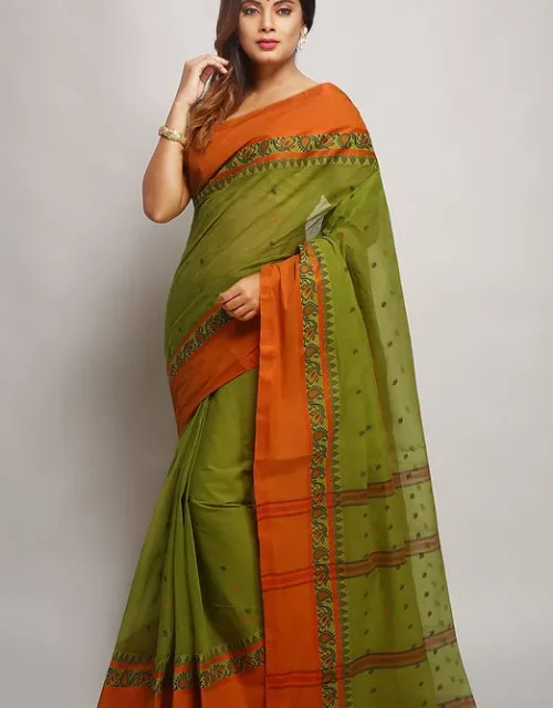 Pure Cotton tant saree with bright solid border