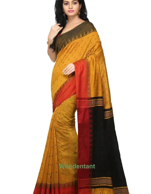 Silk Cotton Saree with Blouse Piece - Yellow & Black