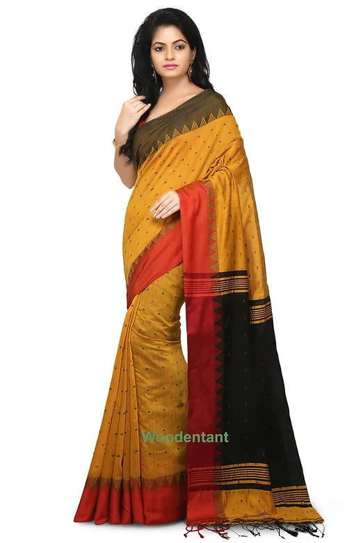 Silk Cotton Saree with Blouse Piece - Yellow & Black