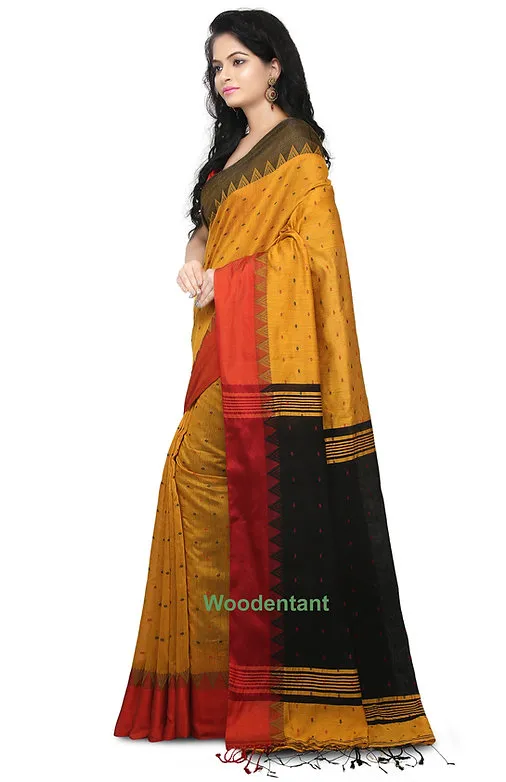 Silk Cotton Saree with Blouse Piece - Yellow & Black - Image 4