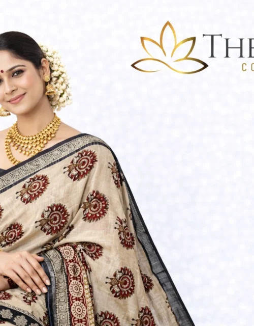 Linen Cotton Saree - Cream