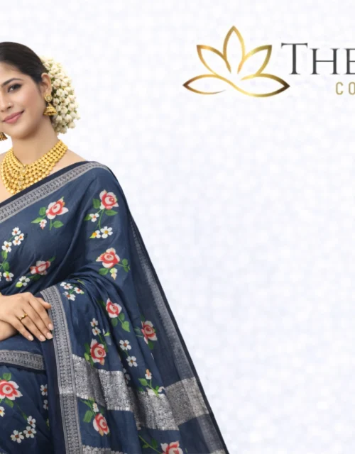 Linen Cotton Saree - Floral design