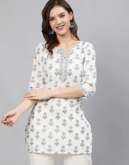 Women Off-White Straight Tunic With Three Quarter Sleeves