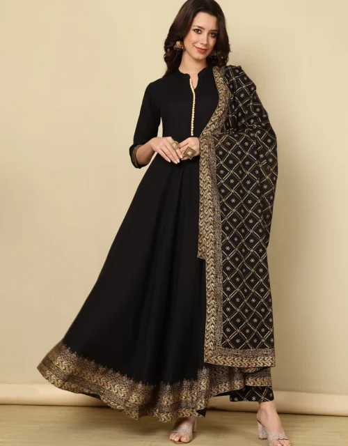 Rayon Printed Kurta With Palazzo & Dupatta Set