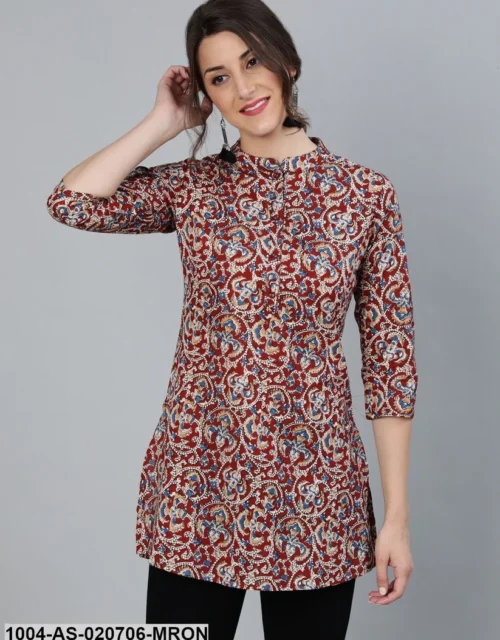 Maroon & Cream-Coloured Printed Tunic