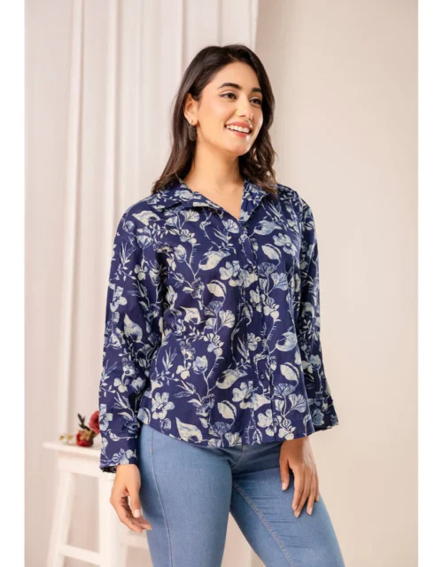 Blue Floral Printed Shirt