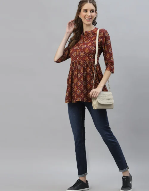 Printed Cotton Top - Brown