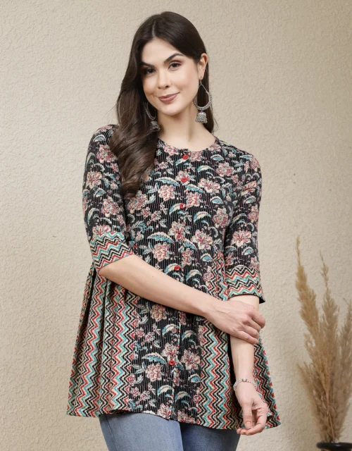 Floral Printed Cotton Peplum Top