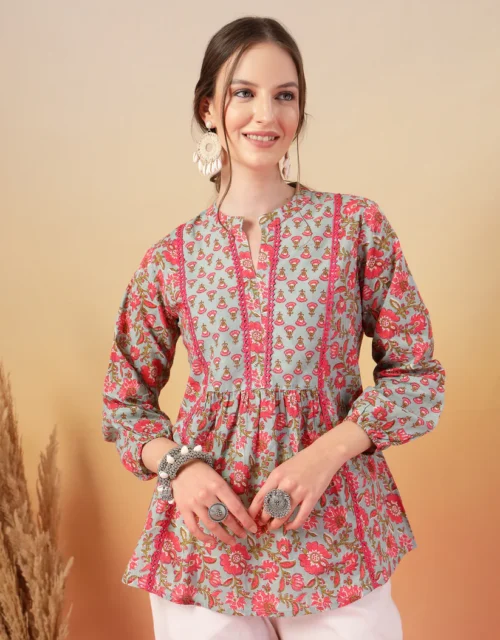 Sky Blue Printed Cotton Top