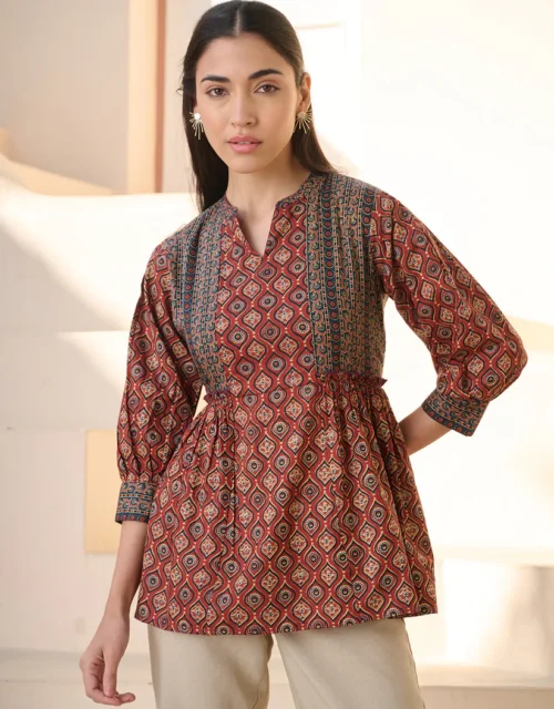 Rust Ajrakh Printed Cotton Top