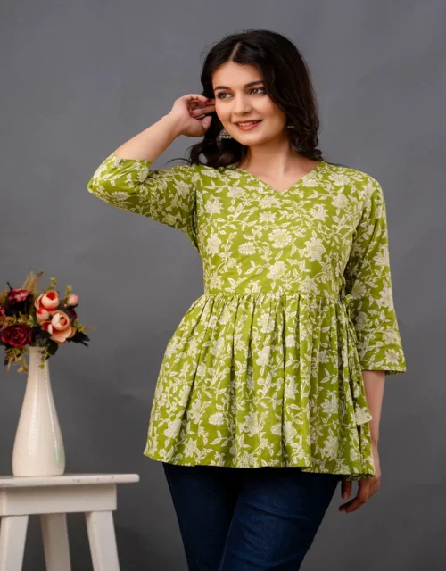 Printed 3/4 Sleeves Regular Pure Cotton Top