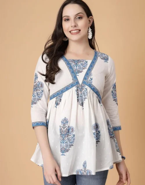 Floral Print Cotton Lace Top (White)