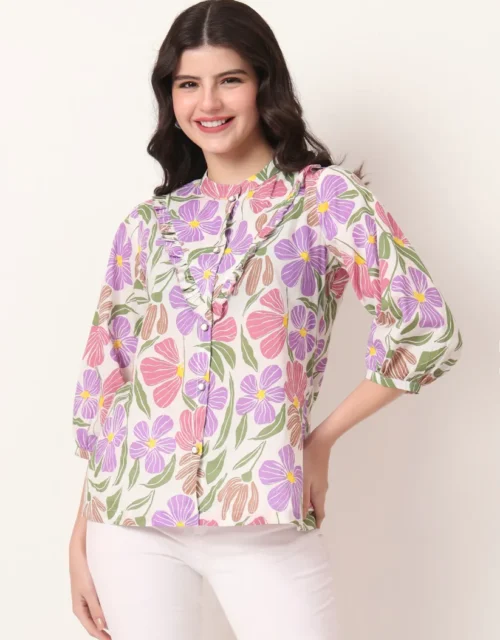 Multi Cotton Shirt Collar Shirt Style Top
