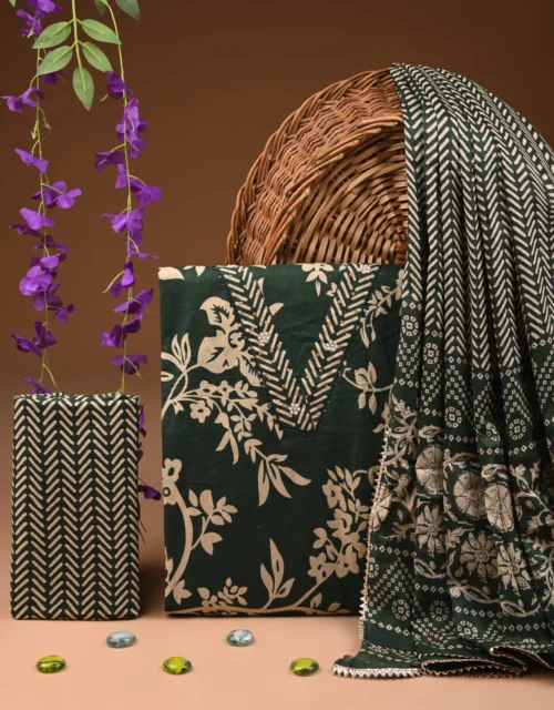 Cotton suits with gota patti work - Bottle Green