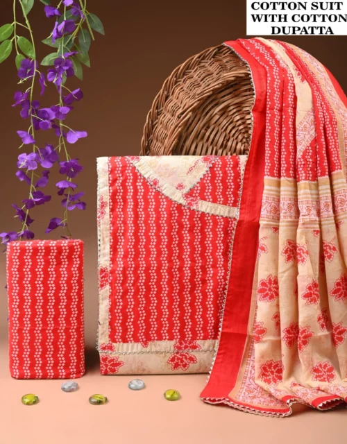 Cotton suits with gota patti work - Pink and Beige