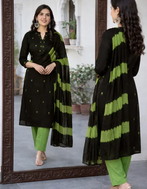 Rayon Salwar Kameez  - Black and Green