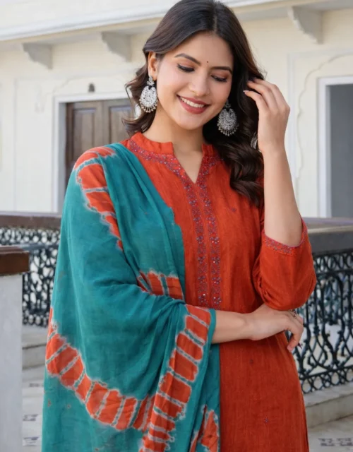 Rayon Salwar Kameez  - Orange Brown