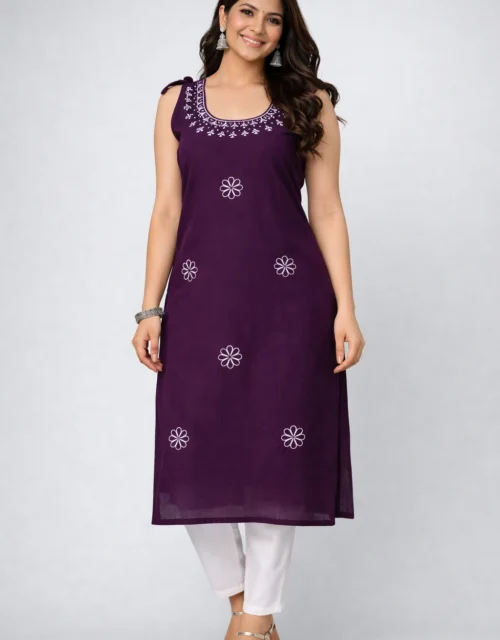 Designer Embroidery Kurti - Purple