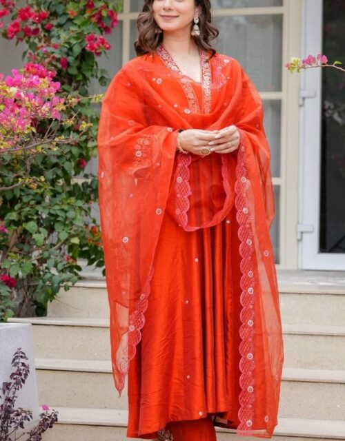 Chanderi Kurta with Dupatta - Orange